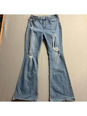 S.O.N.G. Fit n Flare Distressed Jeans Womens Size 11/30 Blue Denim High Rise